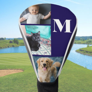 Moderne blauwe aangepaste fototemplate monogram golfheadcover