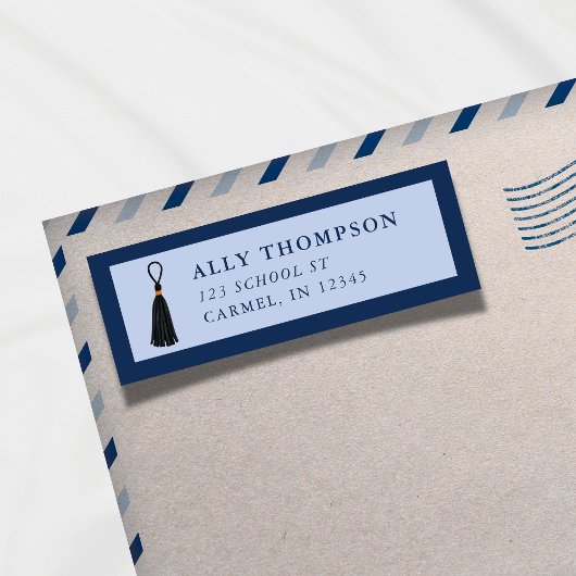 Moderne blauwe afstudeerhoed Kwastje Etiket