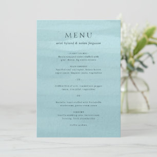 Moderne Blauwe Aquarel Elegante Trouwdag Menu
