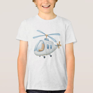 Moderne Blauwe Aquarel Helicopter Kinderkamer Baby Tri-Blend Shirt