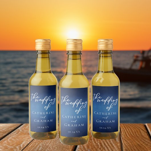 Moderne Blauwe Avond Bruiloft  Mini Wijn Etiket