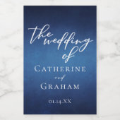 Moderne Blauwe Avond Bruiloft  Mini Wijn Etiket (Enkel label)