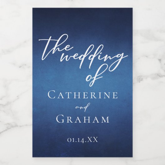 Moderne Blauwe Avond Bruiloft  Mini Wijn Etiket (Enkel label)