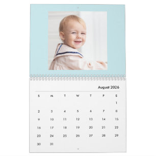 Moderne blauwe babyjongen gezelfamiliefotocalender kalender