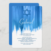 Moderne Blauwe Bar Mitswa Uitnodigingen (Voorkant / Achterkant)