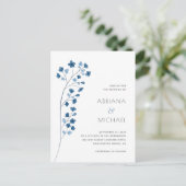 Moderne Blauwe Bloemen Bruiloft Website Uitnodigin Briefkaart (Staand voorkant)