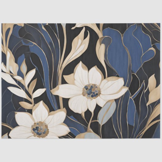 Moderne Blauwe Bloemen Decoupage Tissuepapier (Voorkant)