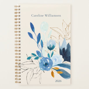Moderne Blauwe Bloemen Gepersonaliseerd 2025 Niet Planner