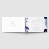Moderne Blauwe Bloemen Gouden Folie Wedding Gastenboek (Volledig)
