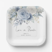 Moderne Blauwe Bloemen Liefde in Bloei Bruiloft Fe Papieren Bordje (Voorkant)