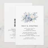 Moderne Blauwe Bloemen QR Code Huwelijksavond Fees Kaart (Voorkant / Achterkant)