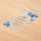 Moderne Blauwe Bloemen Verrassing 50e Verjaardagsf Acryl Uitnodigingen (Laagn)