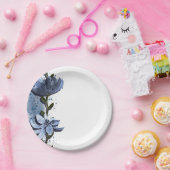 Moderne blauwe bloemen waterverf bruiloft papieren bordje (Feest)