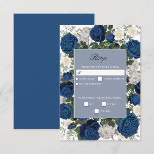Moderne Blauwe Bloemen Waterverf Elegante Huwelijk RSVP Kaartje