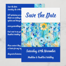 Moderne blauwe bloemenprint bruiloft Save The Date