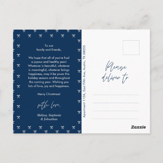 Moderne Blauwe Boog Patroon Familie Foto Kerstmis Briefkaart (Achterkant)