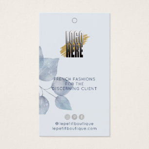 Moderne Blauwe Botanische Kleding Prijs label met  Visitekaartje