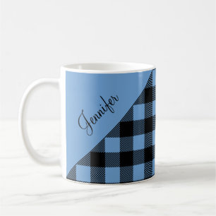 Moderne blauwe Buffalo Plaid geruite patroon naam Koffiemok