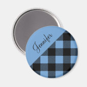 Moderne Blauwe Buffalo Plaid Naam Magneet (Voorkant / Achterkant)