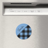 Moderne Blauwe Buffalo Plaid Naam Magneet (Insitu (Vaatwasser))