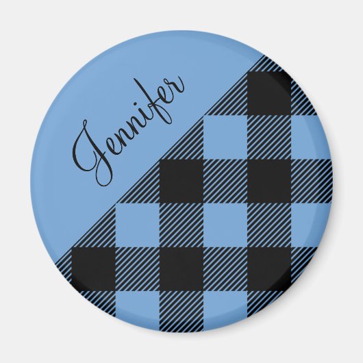 Moderne Blauwe Buffalo Plaid Naam Magneet (Voorkant)