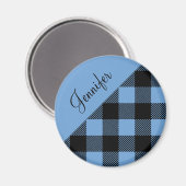 Moderne Blauwe Buffel Plaid Naam Magneet (Voorkant / Achterkant)