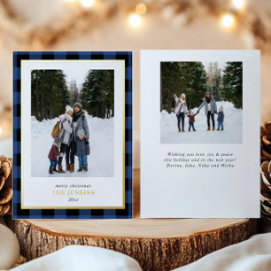 Moderne BLAUWE Buffel speelde twee kerstfoto's Folie Feestdagenkaart