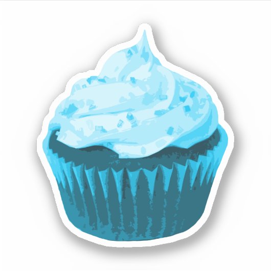 Moderne Blauwe Cupcake Sticker (Voorkant)