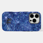 Moderne Blauwe Diamant Bezaaid Patroon Monogram Case-Mate iPhone Case (Achterkant (horizontaal))
