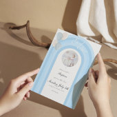 Moderne Blauwe Doop Uitnodiging met Aangepaste Fot