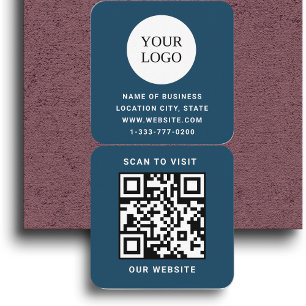 Moderne Blauwe Douane Logo en QR Code Vierkante Visitekaartje