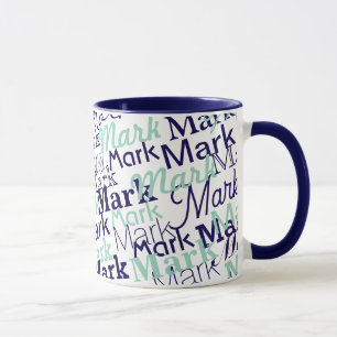 Moderne Blauwe Eerst Naam Typografie Patroon Mok