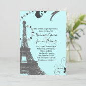 moderne blauwe eiffeltoren  parijs bruiloft kaart (Staand voorkant)