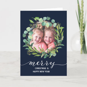 Moderne blauwe elegant Script Eucalyptus Foliage Feestdagen Kaart