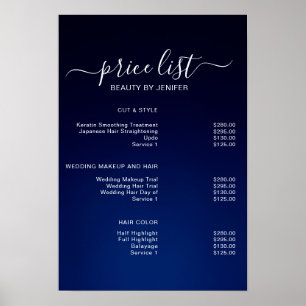 Moderne blauwe elegante schoonheidssalon prijstlij poster