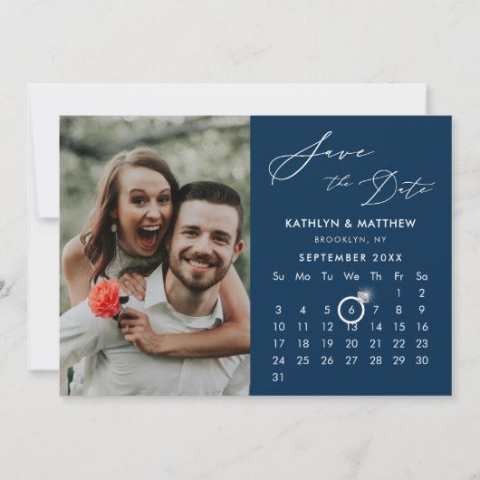 Moderne Blauwe Elegante Script Aangepaste Agenda F Save The Date (Voorkant)