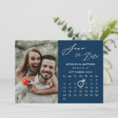 Moderne Blauwe Elegante Script Aangepaste Agenda F Save The Date (Staand voorkant)
