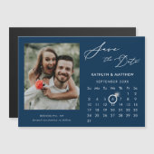 Moderne Blauwe Elegante Script Foto Opslaan De Dat Magnetische Uitnodiging (Voorkant / Achterkant)