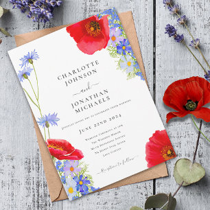 Moderne Blauwe Elegante Wilde Bloemen Bruiloft Kaart