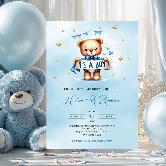 Moderne blauwe en bruine teddybeer het is een jong kaart