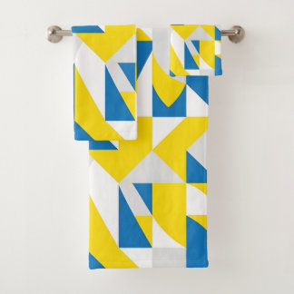 Moderne Blauwe en Gele Geometrische Krachtige Kubi Bad Handdoek