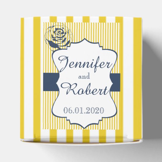 Moderne Blauwe en Gele Streep Bruiloft Favor Box Bedankdoosjes (Bovenkant)