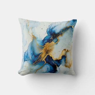 Moderne Blauwe en Gouden Abstracte Alcohol Ink Wor Kussen