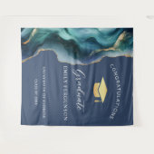 Moderne Blauwe en Gouden Agaat Verloopachtergrond Wandkleed (Voorkant (horizontaal))