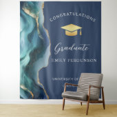 Moderne Blauwe en Gouden Agaat Verloopachtergrond Wandkleed (In situ)