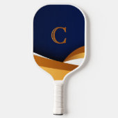 Moderne Blauwe en Gouden Golf Monogram Ontwerp Pickleball Paddle (Achterkant)
