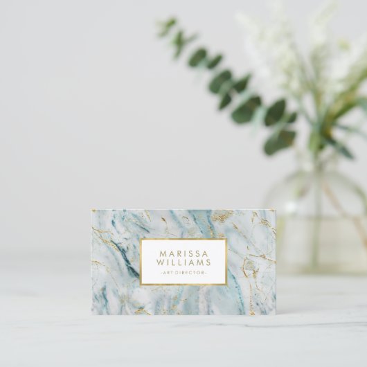 Moderne Blauwe en Gouden Marmeren Textuur Visitekaartje (Staand voorkant)