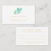 Moderne Blauwe en Gouden Vlinder Elegant Aanbevelingskaartje (Voorkant / Achterkant)