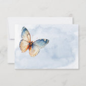 Moderne Blauwe en Roestige Waterverf Vlinders QR-c RSVP Kaartje (Achterkant)