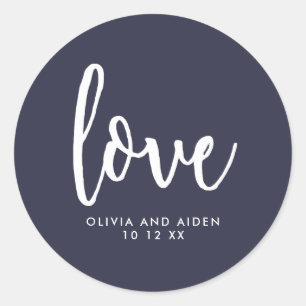Moderne Blauwe en Witte Bruiloft Ronde Sticker